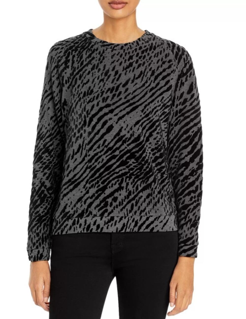 new MAJESTIC FILATURES Paris black velvet burnout zebra print sweater top